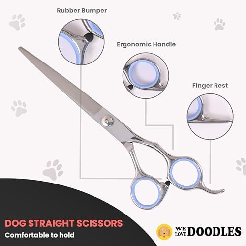 Dog Grooming Scissors Kit, Curved, Straight & Thinning Shears Set, Silver