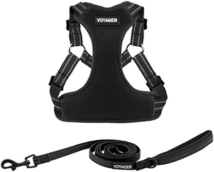 Best Pet Supplies Voyager Adjustable Step-in Flex Breathable Mesh Dog Harness for Small Medium Large Dogs Leash Set (Black), XS