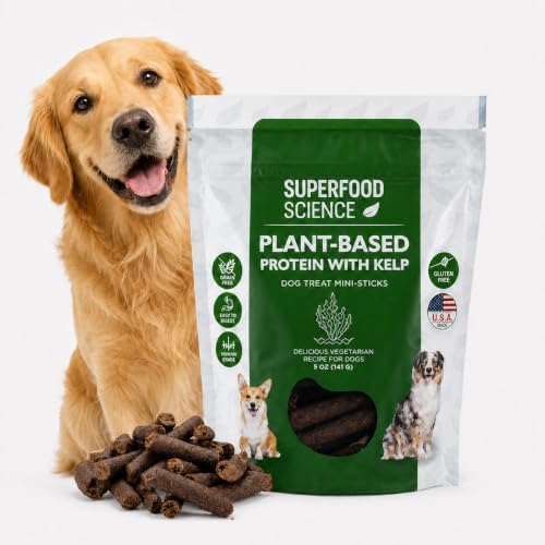 Hypoallergenic Healthy Dog Treats: Plant-Based Vegetarian Dog Snacks w/ Kelp, Sweet Potato, Chia, Flaxseed, Coconut Oil for Skin & Coat, Grain & Gluten-Free Vegan Protein Dog Treats Training, 5 oz