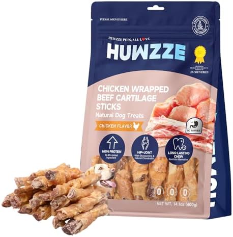 Chicken Wrapped Beef Cartilage Sticks for Dogs, Rawhide-Free Collagen Treats, High Protein Jerky Chews, with Glucosamine & Natural Chondroitin for Joint Support, Long-Lasting, 14.1 oz