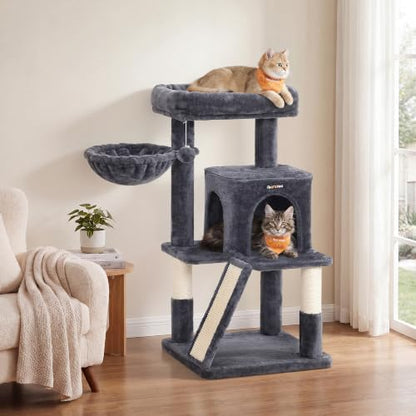 Feandrea Cat Tree, 37.8-Inch Tall Cat Tower, Multi-Level Condo, Smoky Gray