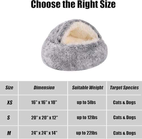 Keep Warm Lapcatz Nest Bed, Cat Bed Round Fluffy Hooded Cat Bed Cave, Anti-Slip Bottom and Machine Washable,Removable Washable Round Beds for Small Medium Pets (Grey,70cm/27.5inch)