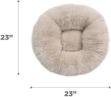 Best Friends by Sheri Ultra Calming Pouf Bed, Orthopedic Round Dog Bed for Joint Support, Faux Fur, Washable Cover, Tan, Small, 23"x23"