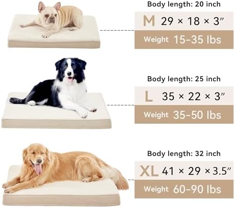 WATANIYA PET Memory Foam Medium Dog Bed, Cooling Dog Beds for Medium Dogs, Washable Orthopedic Pet Bed for Crate with Joint Relief Memory Foam, Waterproof Liner and Plush Cover (29"x 18", Beige)