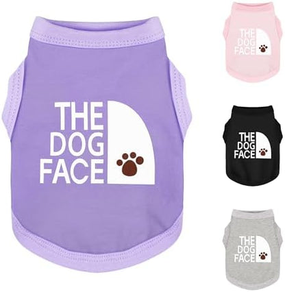 Personality Canine Attire: Soft, Lightweight Cotton Dog Clothes with 'The Dog Face' Print. Small and Medium Breeds, Perfect for Everyday Wear, Comfortable and Breathable Dog Shirt Purple S