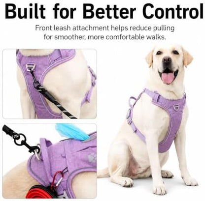 PawWave No Pull Dog Harness with Built-in Hidden AirTag & GPS Tracker Holder, Reflective Adjustable Escape-Proof Vest Harness for Small & Medium Dogs (Purple, XL)