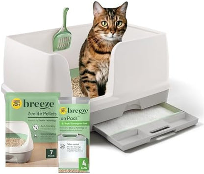 Purina Tidy Cats Breeze Litter Box System Kit with Pellet Cat Litter, XL Litter Box and Litter Box Pads