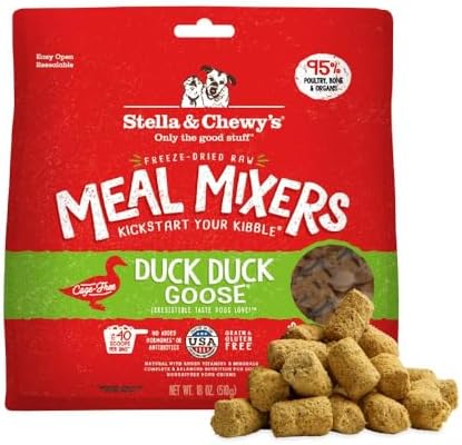 Stella & Chewy's Freeze-Dried Raw Duck Duck Goose Meal Mixers - Dog Food Topper and Mixer - Made with 95% Cage-Free Poultry, Organs & Bone - Perfect for Picky Eaters - Grain-Free - 18 oz