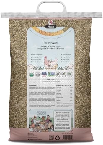 Mile Four Organic Chicken Feed, Layer Mash, Non-GMO, USA Grown 46 lbs