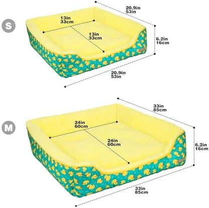 Rectangle Washable Dog Bed for Large, Medium & Small Dogs – Soft Calming Puppy Beds, Durable Warm Pet Sofa with Non-Slip Bottom for Indoor Use.Yellow S Size (18.9"x18.9"x6.3")