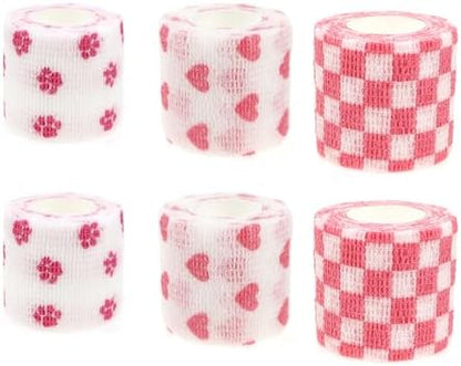 Self Adhesive Bandage Wrap Animal Cohesive Bandage Self Adherent Wrap First Aid Tape for Dogs Cats Horses Birds & Wrist Healing Ankle Sprain (2 Inch White Print 6 Rolls)