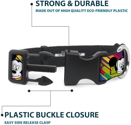 Buckle-Down Plastic Clip Collar - Mickey Mouse Expressions Multi Color White/Black - 1" Wide - Fits 11-17" Neck - Medium