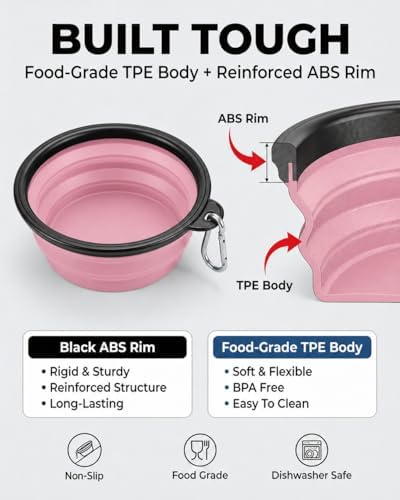 Rest-Eazzzy Collapsible Dog Bowls, 2 Pack Sturdy Portable Dog Water Bowls