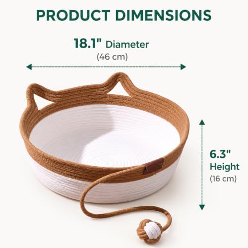 Natural Rope Cat Basket, Handmade Cotton Cat Bed with Ball, Large