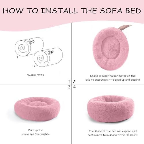Bunlitent 39 inch Calming Dog Bed, Donut Dog Bed for Large Sized Dog, Pink