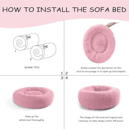 Bunlitent 39 inch Calming Dog Bed, Donut Dog Bed for Large Sized Dog, Pink