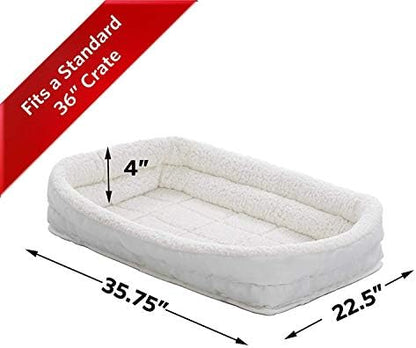 MidWest Homes for Pets Intermediate QuietTime Double Bolster Pet Bed, White Plush 36-Inch Crate Mat with Stacked Bolsters, Machine Wash, Secure Fit with Elastic Straps