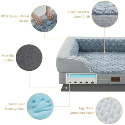 Orthopedic Dog Bed for Extra Large Dogs, 42x30in, Light Grey