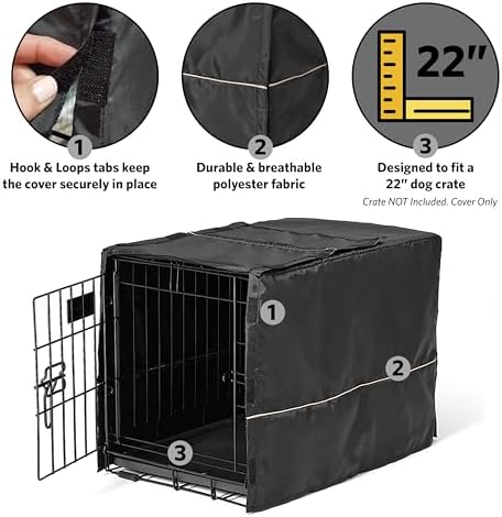 MidWest Homes for Pets XS Dog Crate Cover, Black Polyester Privacy Kennel Cover Fits Most 22-inch Crates, Machine Washable, Reduces Barking & Chewing