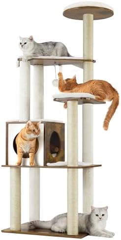 Feandrea Cat Tree, 64.6-Inch Multi-Level Tower with 5 Scratching Posts