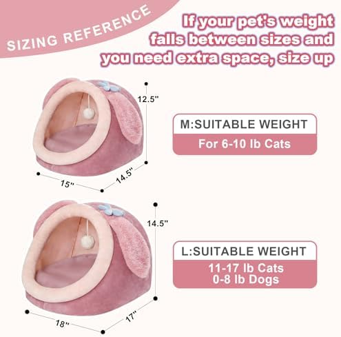 Jiupety Cute Cat Bed for Indoor, Cats Warm Soft Cave Fit for 6-10 lb Cat, Pink Rabbit, M