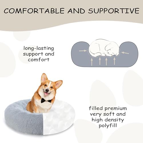 Bunlitent 30 inch Donut Dog Bed, Calming Dog Bed for Medium Sized Dog, Grey