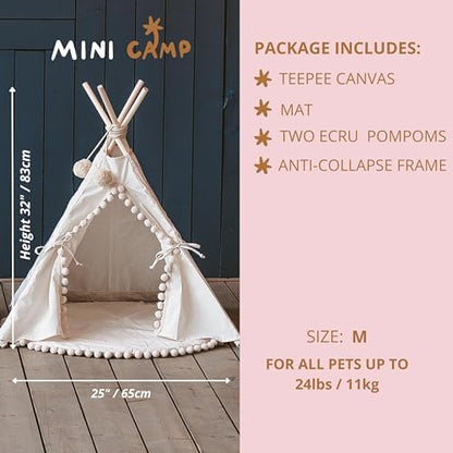 MINICAMP Pet Teepee Bed for Dogs and Cats – Cozy Indoor Dog Tent with Natural Cotton– Luxury Pet House & Hideaway Bed for Small to Medium Dogs, Cats and Other Animals - Made in EU (Medium)