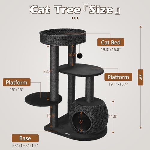 KAMABOKO Modern Gothic Cat Tree, 39" Tall Cat Trees for Indoor Cats Black