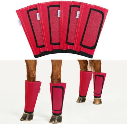 Fly Boots for Horses Set of 4, Equine Loose Fitting Leggings (Red)