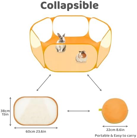 Amakunft Small Animal Playpen, Pop-Up Portable Play Yard for Guinea Pigs, Rabbits, Hamsters, Hedgehogs, Foldable Exercise Fence with Breathable Mesh for Indoor Outdoor Use