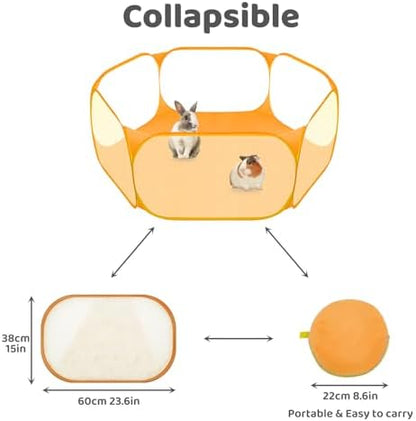 Amakunft Small Animal Playpen, Pop-Up Portable Play Yard for Guinea Pigs, Rabbits, Hamsters, Hedgehogs, Foldable Exercise Fence with Breathable Mesh for Indoor Outdoor Use