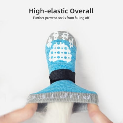 PUPTECK Anti-Slip Dog Socks with Double Sides Grips for Small Medium Large Dogs Hardwood Floors Prevents Licking, Dog Shoes for Hot Pavement Traction Control Paw Protector for Senior Dogs, Blue S