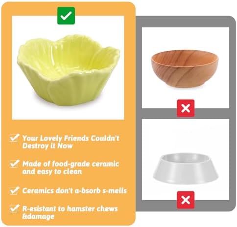 Tfwadmx 2 Pcs Hamster Food Bowl, Ceramic Dwarf Hamster Food Bowl Feeder Water Rat Bowl Small Animal Food Dish for Golden Bears, Hedgehogs, Dutch Pigs, Parrots (Yellow)