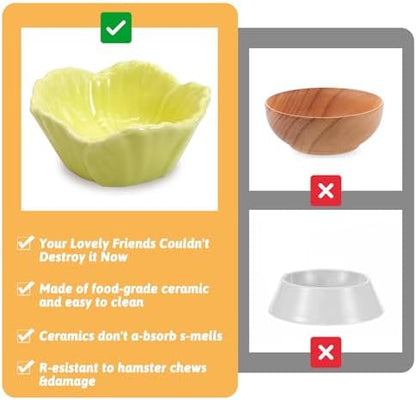 Tfwadmx 2 Pcs Hamster Food Bowl, Ceramic Dwarf Hamster Food Bowl Feeder Water Rat Bowl Small Animal Food Dish for Golden Bears, Hedgehogs, Dutch Pigs, Parrots (Yellow)
