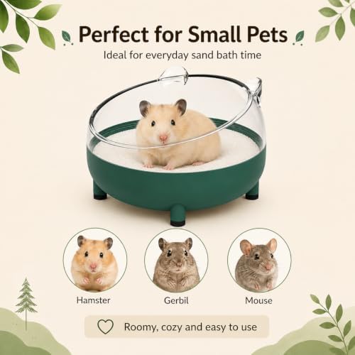 Meow&Woof Hamster Sand Bath Container, Large Sandbox Toilet Gerbil Batheoom, Tiny Chinchilla Dust Bathtub Sand Bath Box for Hamster Cage Accessories 5.2 Inch-Dark Green
