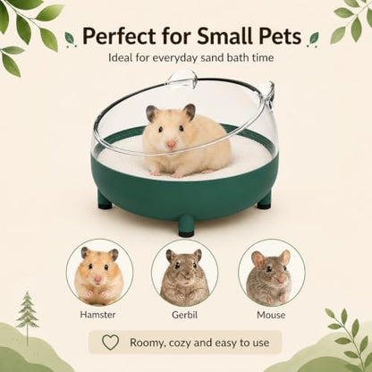 Meow&Woof Hamster Sand Bath Container, Large Sandbox Toilet Gerbil Batheoom, Tiny Chinchilla Dust Bathtub Sand Bath Box for Hamster Cage Accessories 5.2 Inch-Dark Green