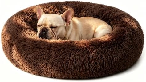Calming Donuts Dog And Cat Bed, Anti-Anxiety Round Fluffy Soft Washable Small Medium Pet Bed For Puppy And Kitten, Cuddler Warming Comfortable Luxury Anti-Slip Waterproof Mute Base 24in Coffee