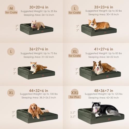 EHEYCIGA Large Dog Bed Memory Foam for Crate, Orthopedic Dog Bed Large Size Dogs with Washable Removable Cover, Waterproof Pet Sofa Couch with Nonskid Bottom, 35x22x6, Dark Green