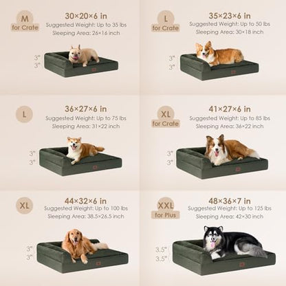 EHEYCIGA Large Dog Bed Memory Foam for Crate, Orthopedic Dog Bed Large Size Dogs with Washable Removable Cover, Waterproof Pet Sofa Couch with Nonskid Bottom, 35x22x6, Dark Green