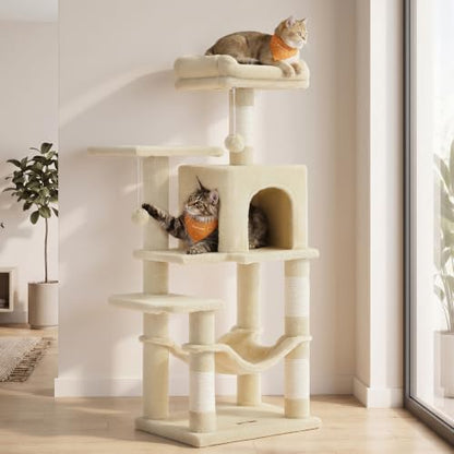 Feandrea Cat Tree, 44.1-Inch Cat Tower, Multi-Level Condo, Beige