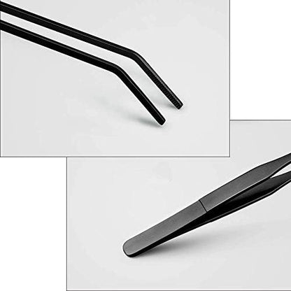 2PCS Aquarium Tweezers Stainless Steel Straight and Curved Tweezers Set Long Handle Reptile Feeding Tongs for Aquatic Plants Lizards Spider Snakes Garden Repairing - 10.6inch, Black