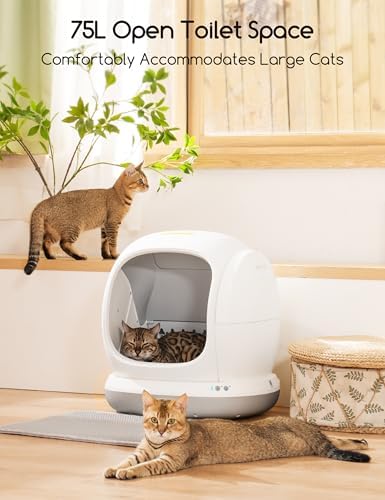 Meowant Self-Cleaning Cat Litter Box, 75L Extra Large Open for Multi Cats