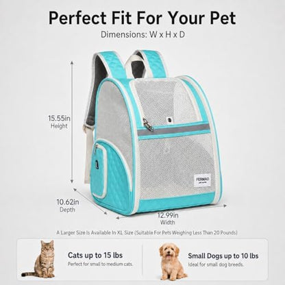Cat Backpack Carrier for Small Dogs and Medium cat Puppy Kitten Bunny Pet Carrier Backpack Collapsible with Fully Ventilated Mesh with Safety Leash (LightGreen, 12.9" L x 10.62" W x 15.5" H - M)