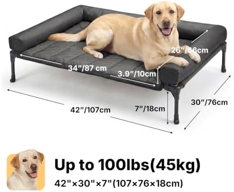 Veehoo Outdoor Elevated Dog Bed with Waterproof Bolster Cushion, Cooling