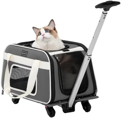 Petsfit Cat Carrier with Wheels, Removable Spinner Wheels, Up to 13 lb
