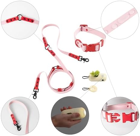 WLK1005G-5SET Luna Medium 8FT Adjustable 6-in-1 Waterproof Hands-Free Leash and Collar with LED Flashlight, Bag Dispenser, and Poop Bag Holder, Paloma