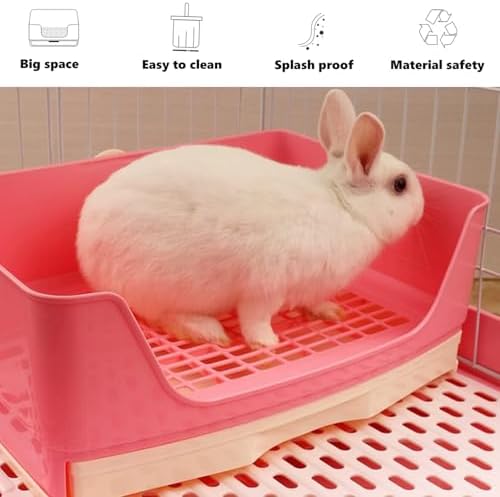 kathson Large Rabbit Litter Box with Drawer, Bunny Potty Trainer Corner Toilet Guinea Pig Litter Box Bigger Pet Pan with Grass Mat for Chinchilla, Ferret, Hamster (Pink)