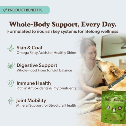 Natural Dog Company Super Greens Food Topper for Dogs, 8oz – Multivitamin & Superfood Powder – Immune, Digestive & Skin & Coat Support – No Fillers or Artificial Preservatives – All Life Stages