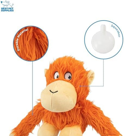 Best Pet Supplies Interactive Squeaky Dog Chew Toy, Ideal Dog Toys for Chewers, Small, Medium & Large Dogs, and Fetch Lovers - O-Hug-Atan (Orange), Large