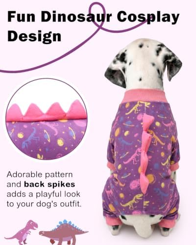 CuteBone Dinosaur Costume Dog Pajamas, Stretchy Spandex Crystal Velvet Sleepwear Coat for Small Dogs, Soft & Warm Pet Outfit Clothes for Cold Weather, Cozy Pullover Design COSP26XL